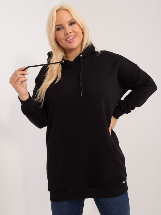 Czarna bawełniana bluza plus size z kapturem