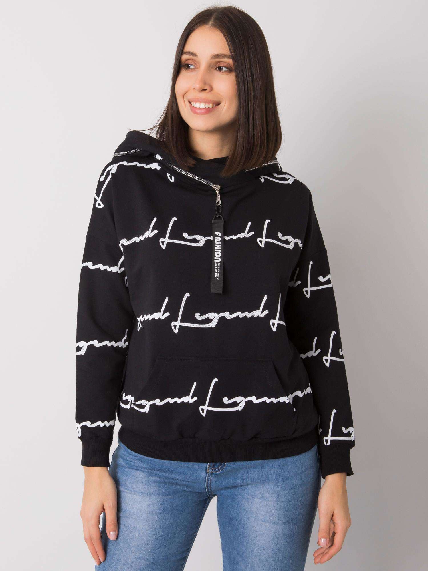 Czarna bluza plus size z printem