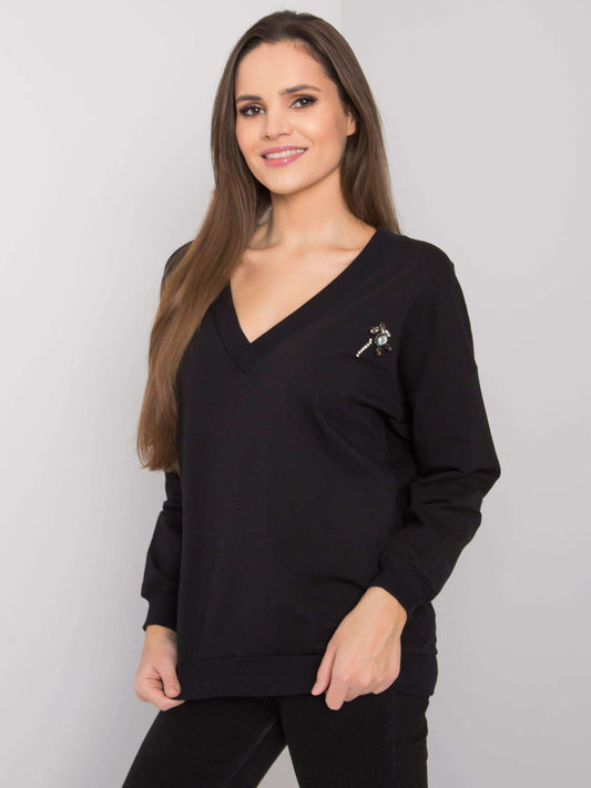 RUE PARIS Czarna bluzka V-neck