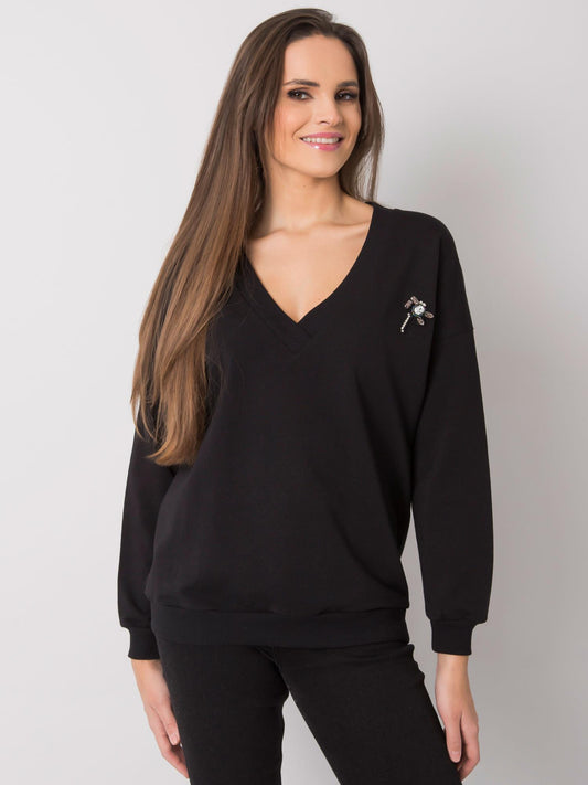 RUE PARIS Czarna bluzka V-neck