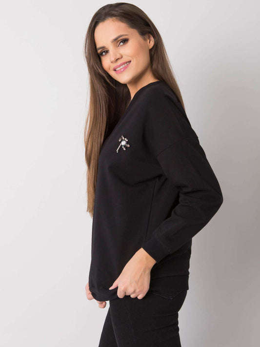 RUE PARIS Czarna bluzka V-neck