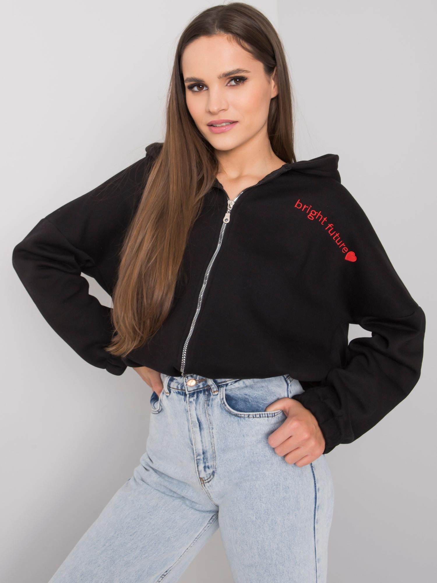 RUE PARIS Czarna bluza rozpinana z haftem