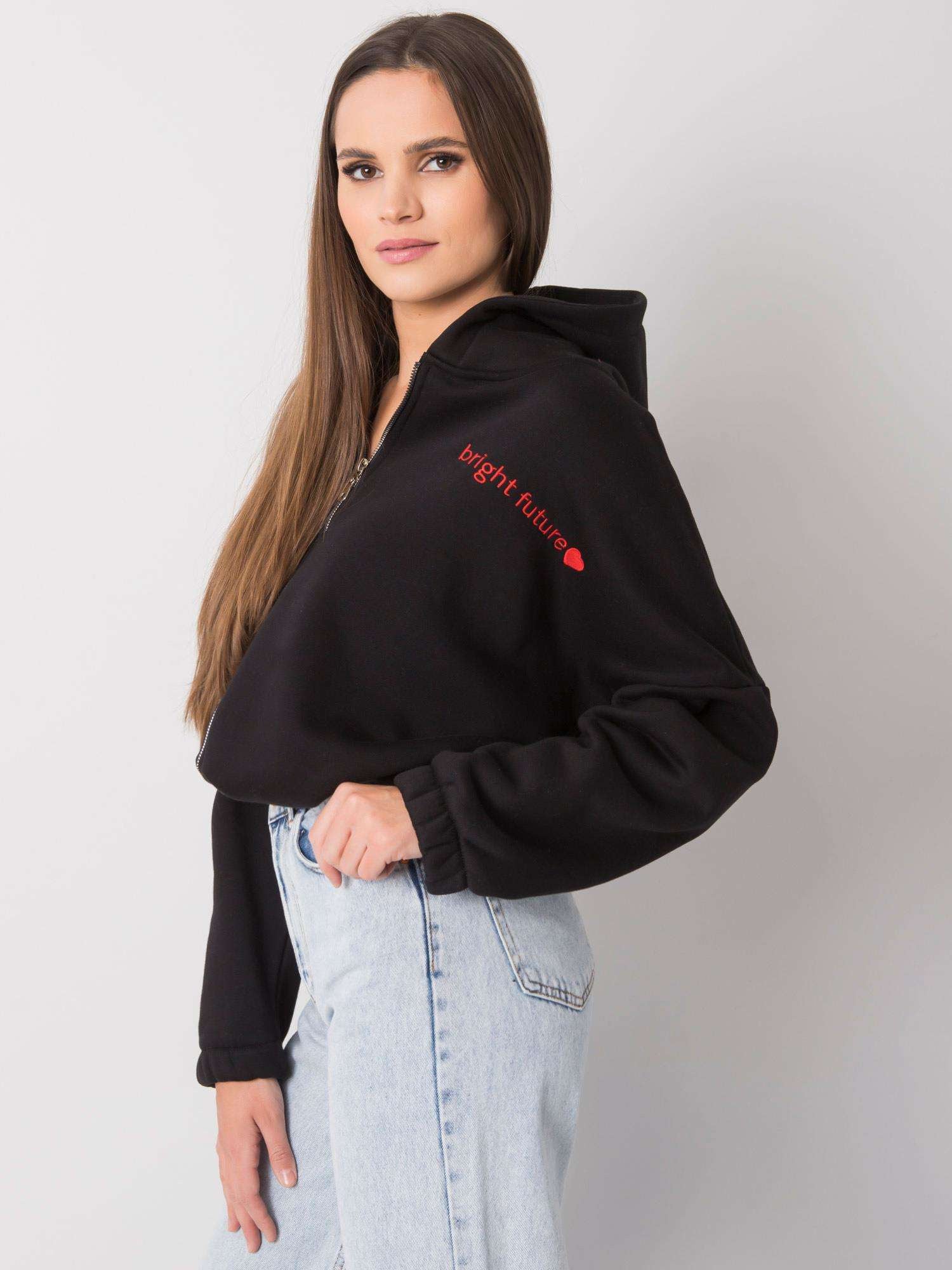 RUE PARIS Czarna bluza rozpinana z haftem