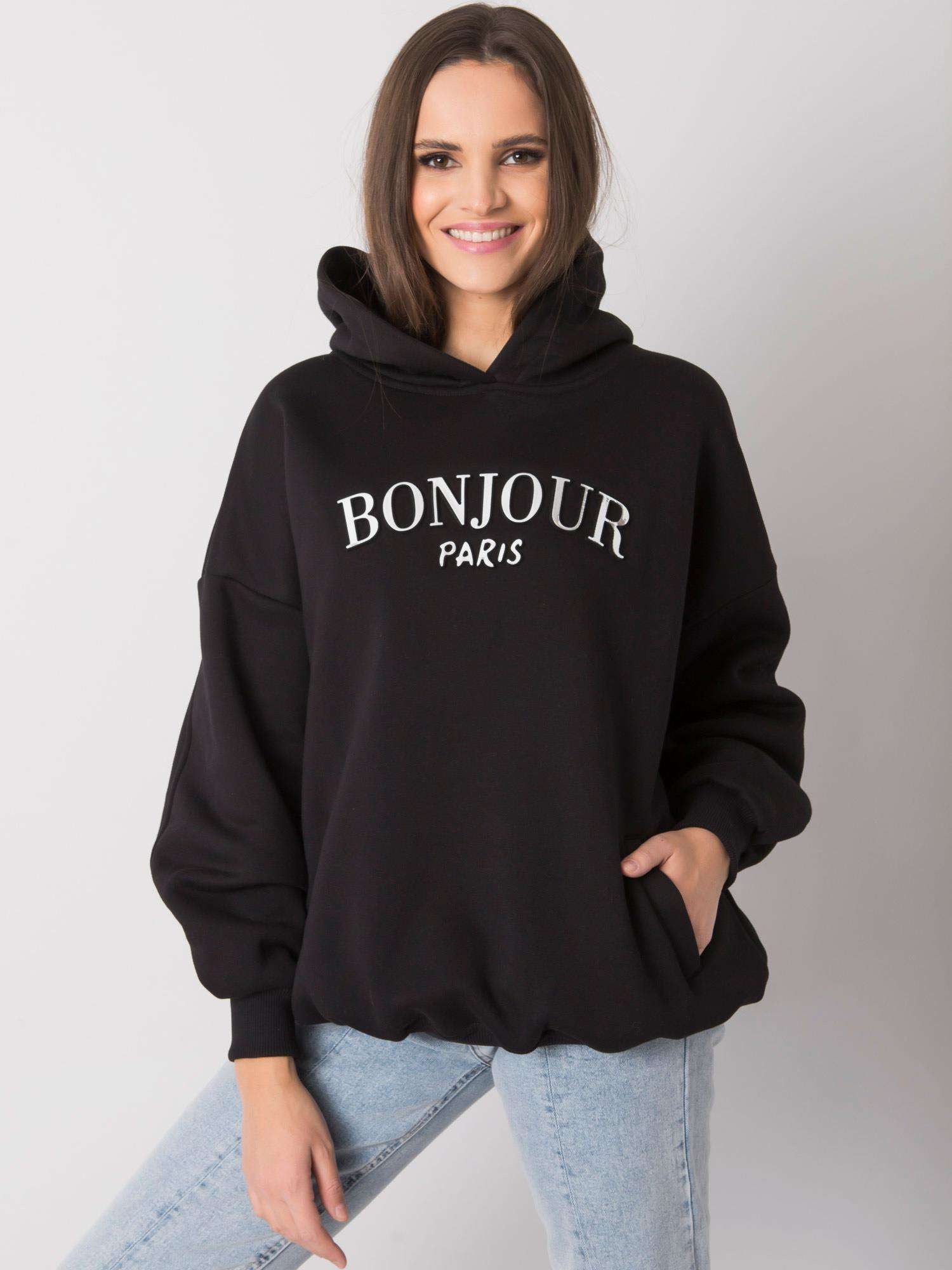 RUE PARIS Czarna bluza damska z kapturem