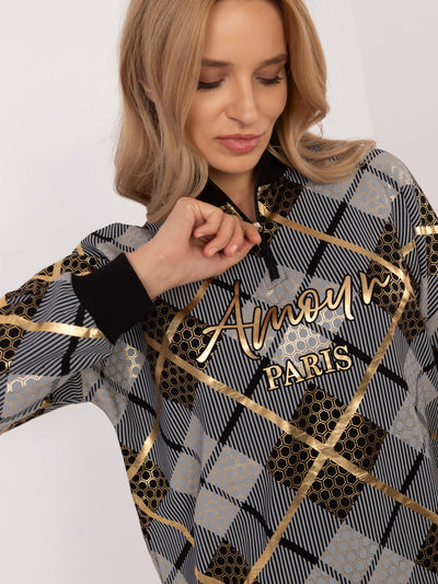 Czarna damska bluza z nadrukiem i stójką