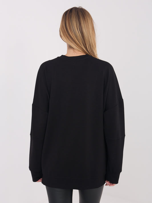RUE PARIS Czarna bluza oversize z naszywką