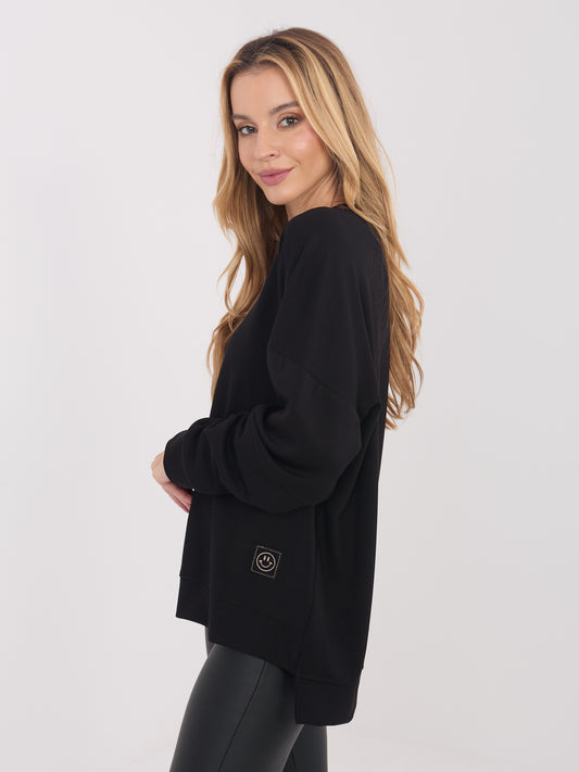 RUE PARIS Czarna bluza oversize z naszywką