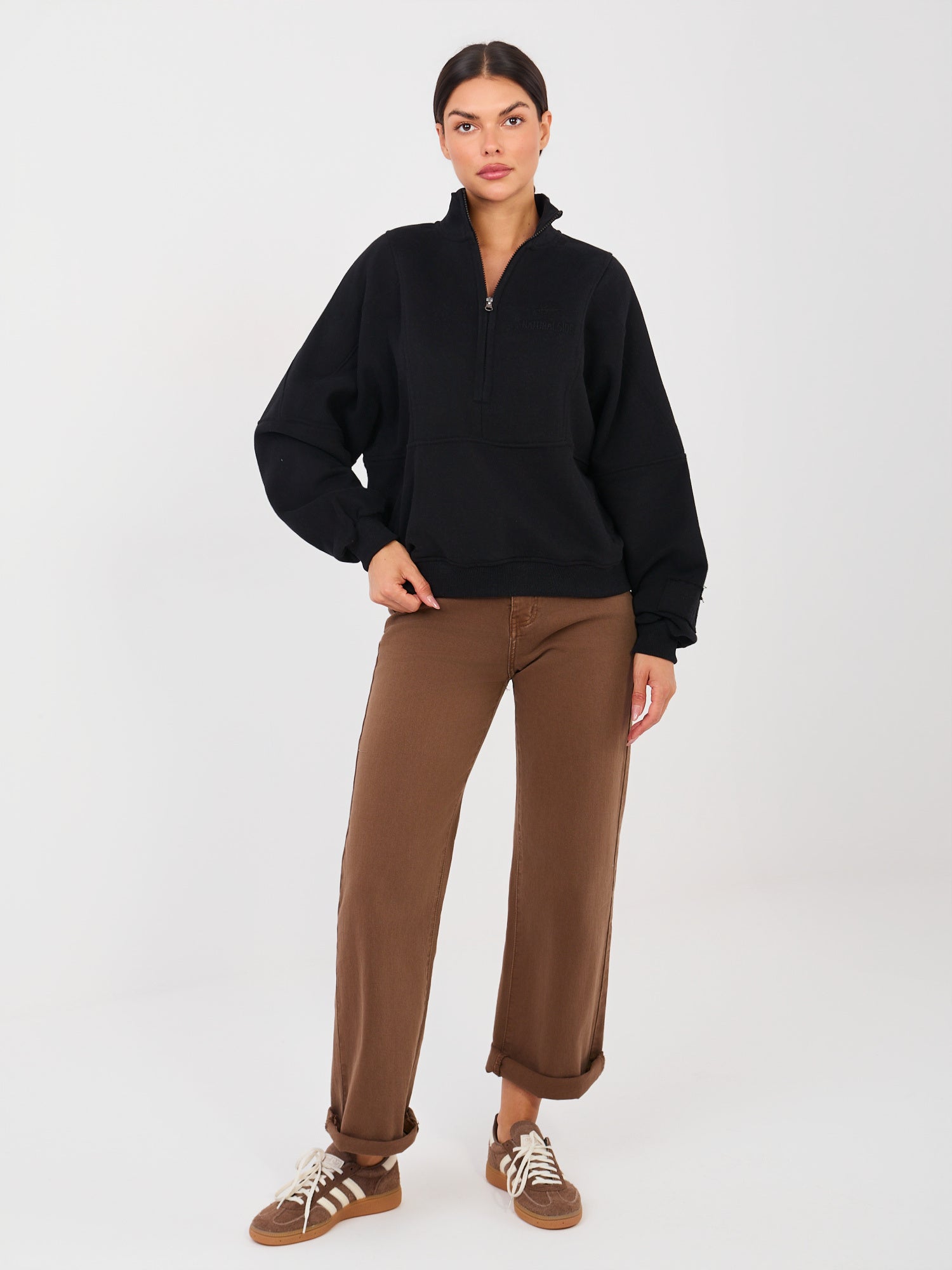 NATURAL SIDE Czarna dresowa bluza ze stójką