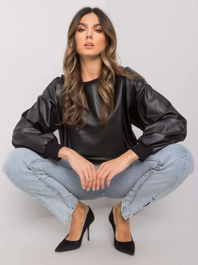 RUE PARIS Czarna bluza ze skóry ekologicznej