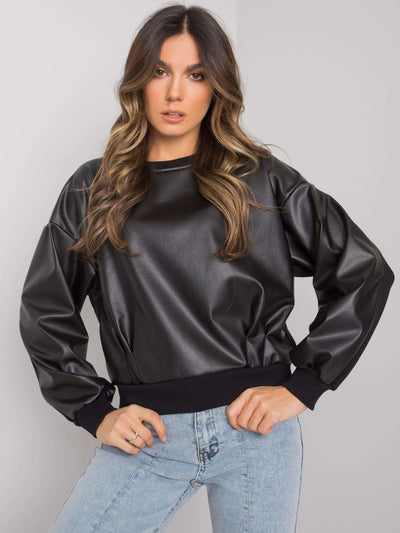 RUE PARIS Czarna bluza ze skóry ekologicznej