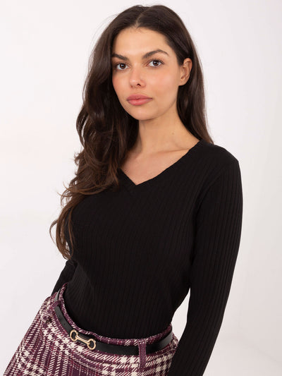 RUE PARIS Czarna bluzka basic z bawełny