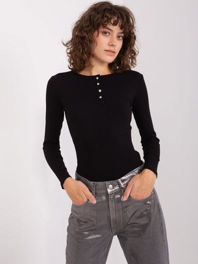 Czarna prążkowana bluzka basic longsleeve