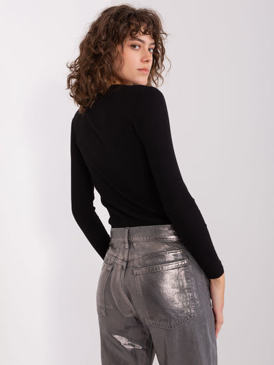 Czarna prążkowana bluzka basic longsleeve