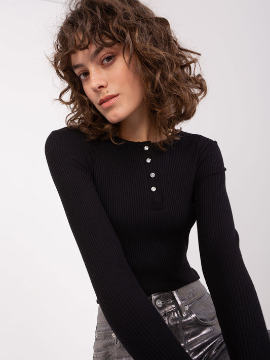 Czarna prążkowana bluzka basic longsleeve