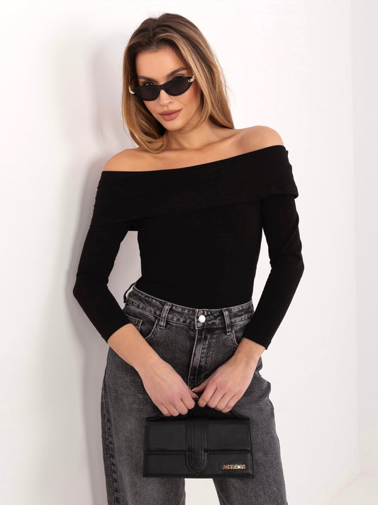 RUE PARIS Czarna bluzka hiszpanka basic z bawełny