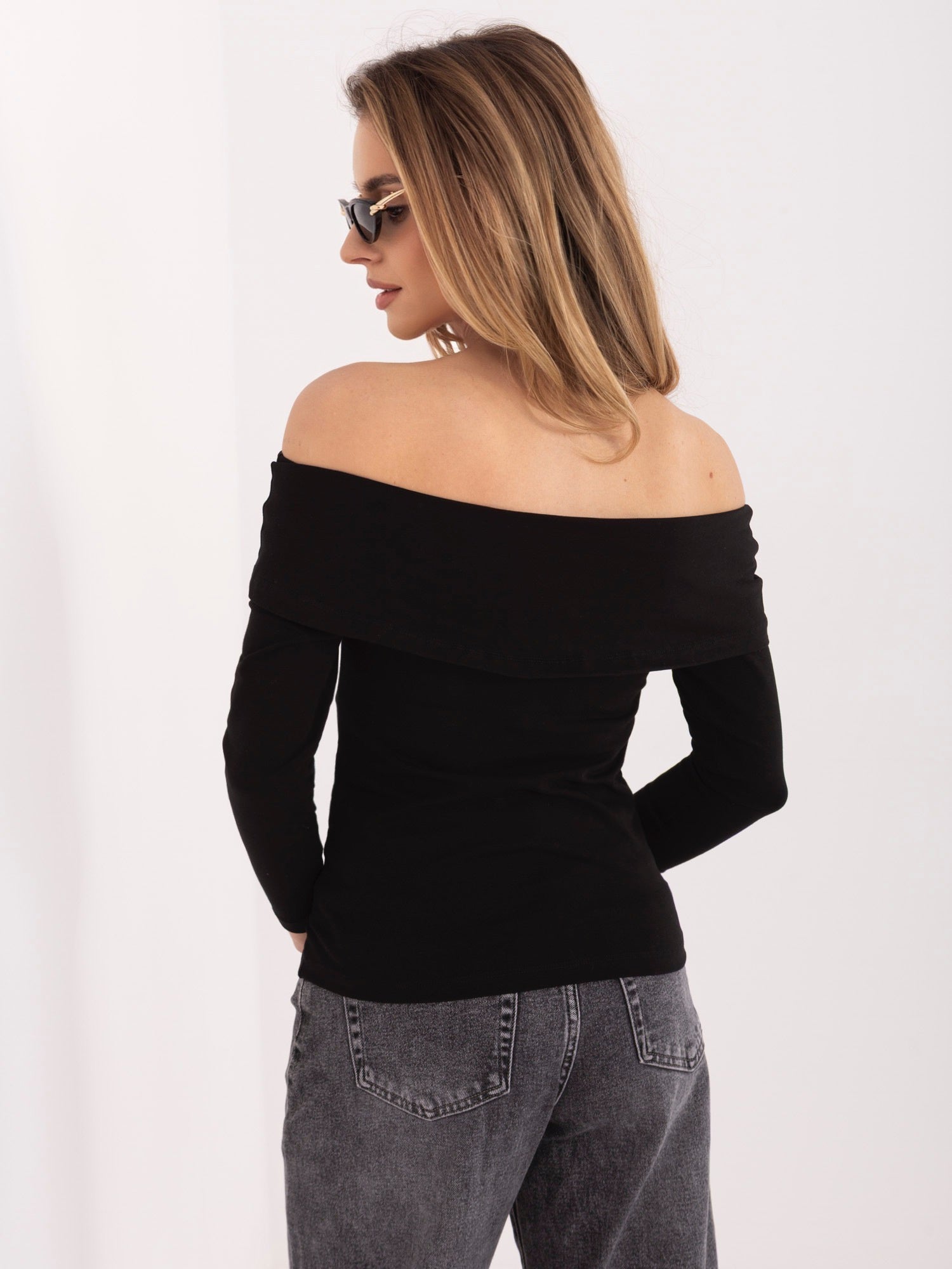 RUE PARIS Czarna bluzka hiszpanka basic z bawełny