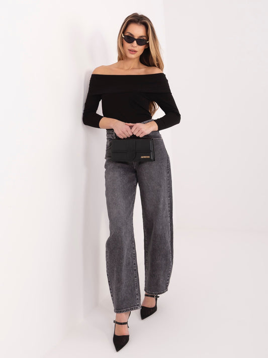 RUE PARIS Czarna bluzka hiszpanka basic z bawełny