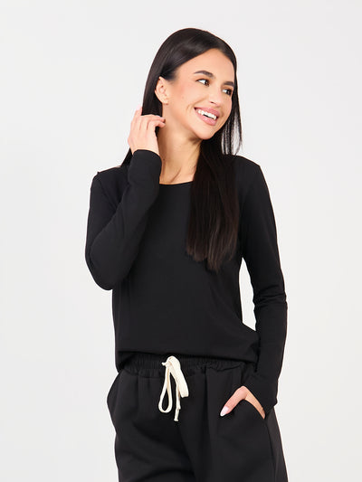 RUE PARIS Czarna bawełniana bluzka basic