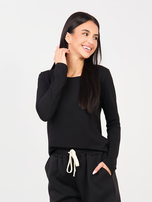 RUE PARIS Czarna bawełniana bluzka basic