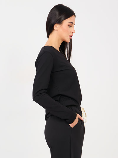 RUE PARIS Czarna bawełniana bluzka basic