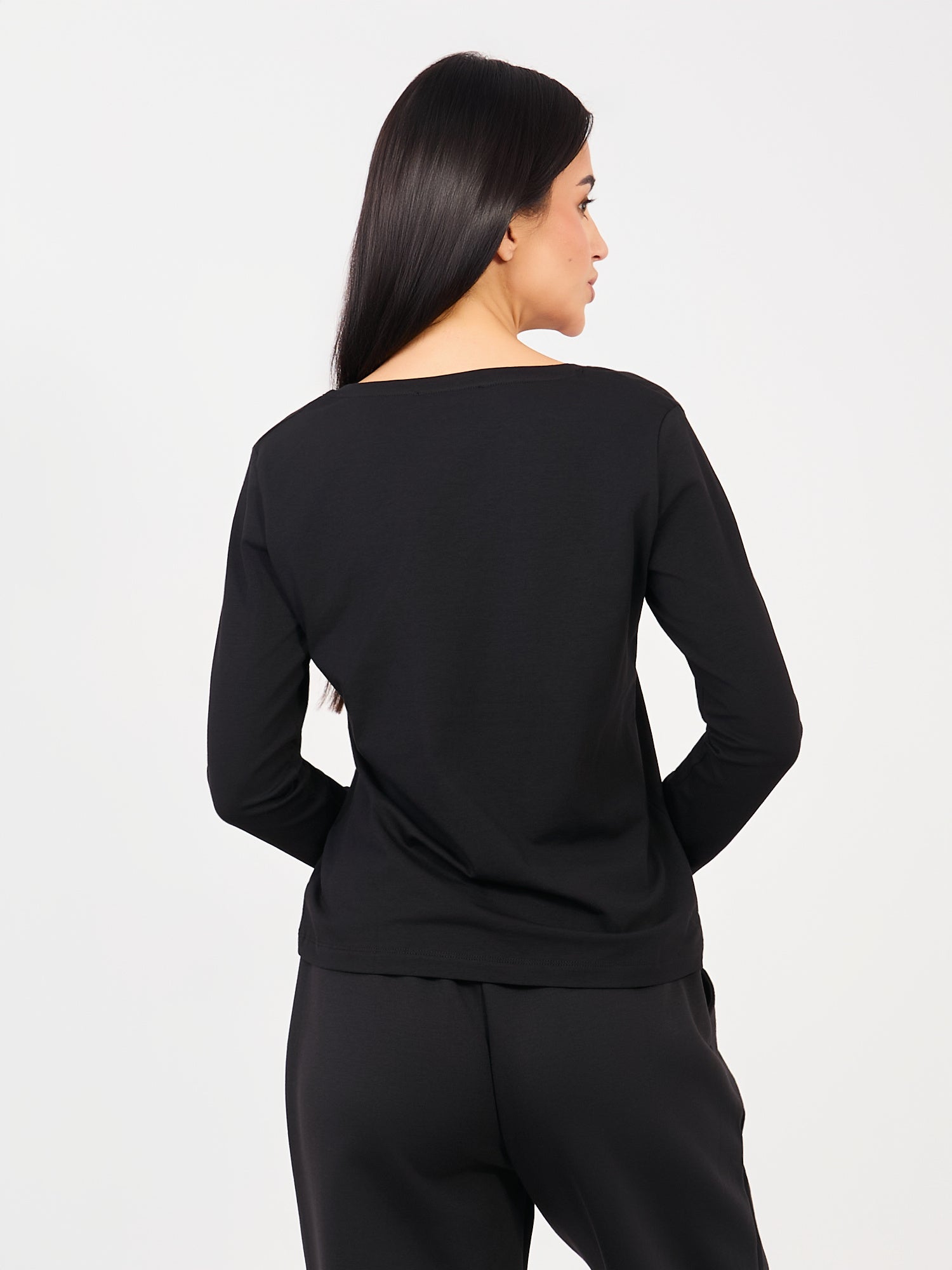 RUE PARIS Czarna bawełniana bluzka basic