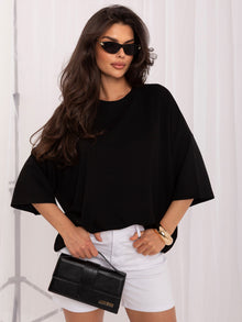 RUE PARIS Czarna bluzka basic z miękkiego materiału