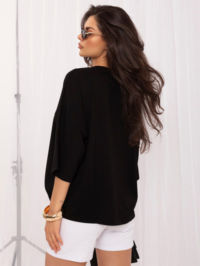 RUE PARIS Czarna bluzka basic z miękkiego materiału