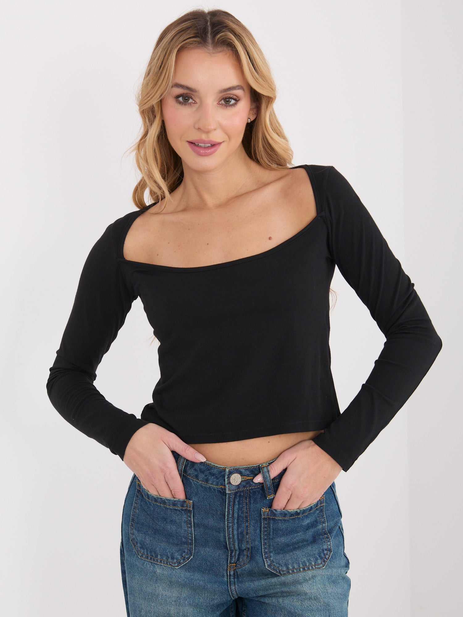 Czarna krótki longsleeve basic z bawełny