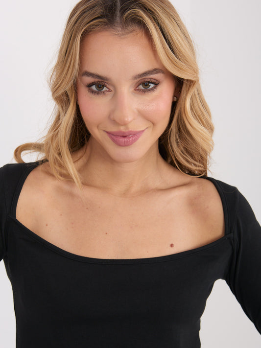 Czarna krótki longsleeve basic z bawełny
