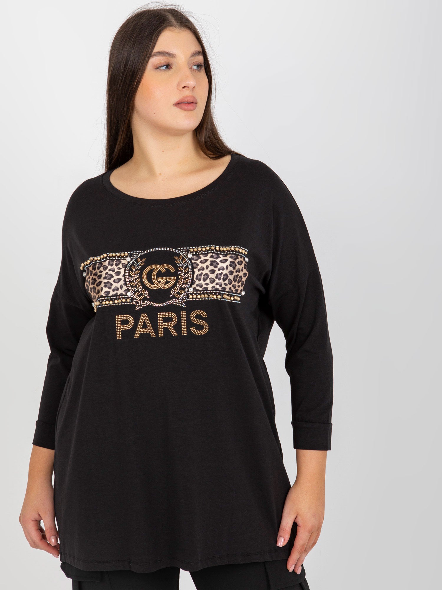 Czarna damska bluzka plus size z okrągłym dekoltem