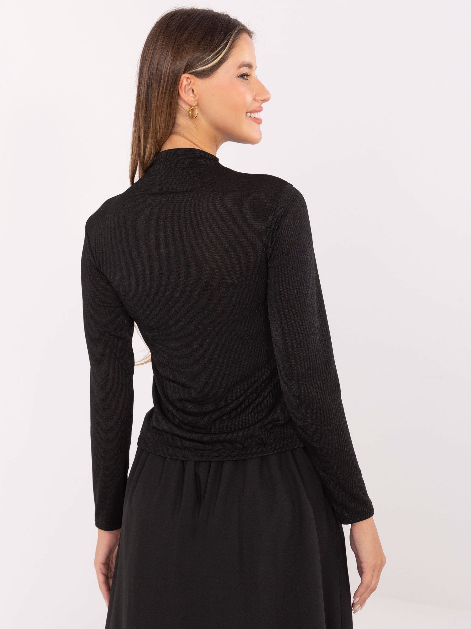 RUE PARIS Czarna dopasowana bluzka longsleeve