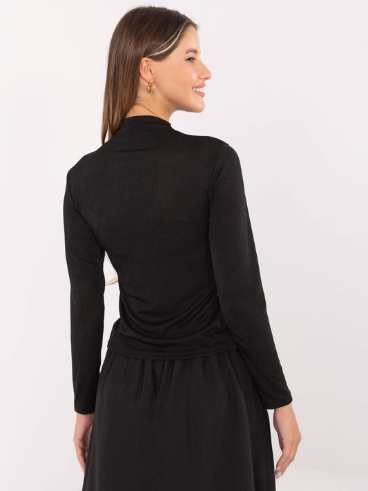 RUE PARIS Czarna dopasowana bluzka longsleeve