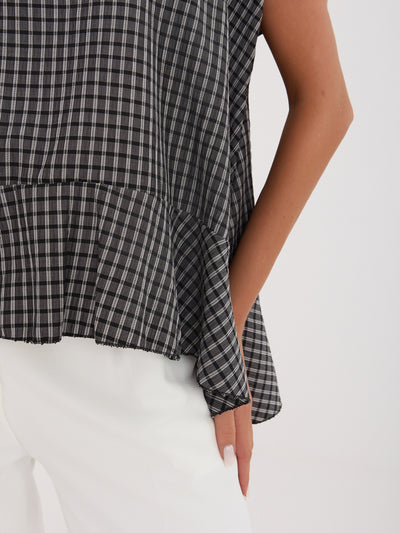 Czarna letnia bluzka oversize w kratkę