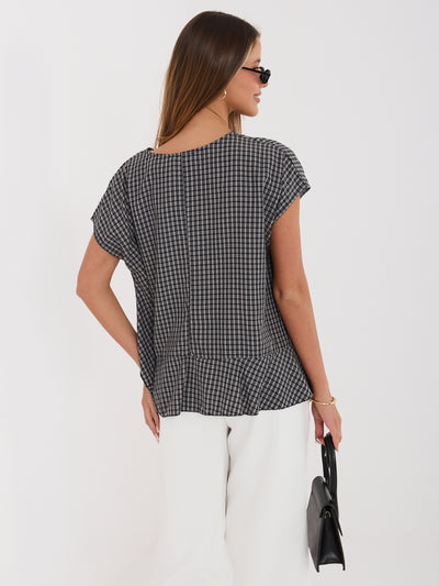 Czarna letnia bluzka oversize w kratkę