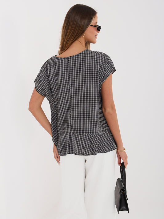 Czarna letnia bluzka oversize w kratkę