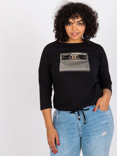 Czarna bawełniana bluzka plus size z dżetami