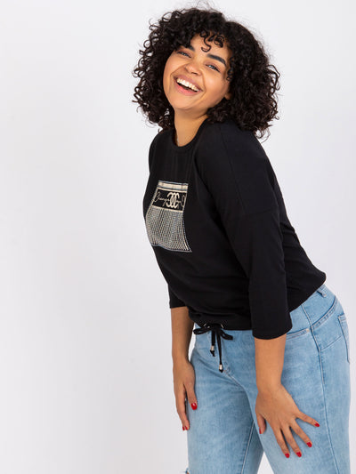Czarna bawełniana bluzka plus size z dżetami
