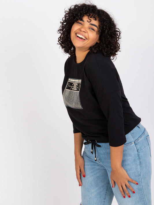 Czarna bawełniana bluzka plus size z dżetami