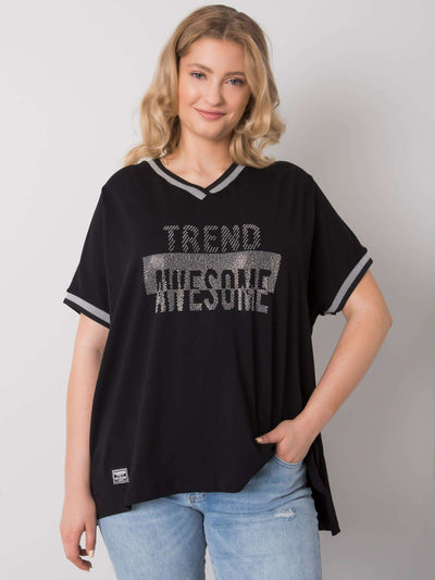 Czarna damska bluzka plus size z aplikacją