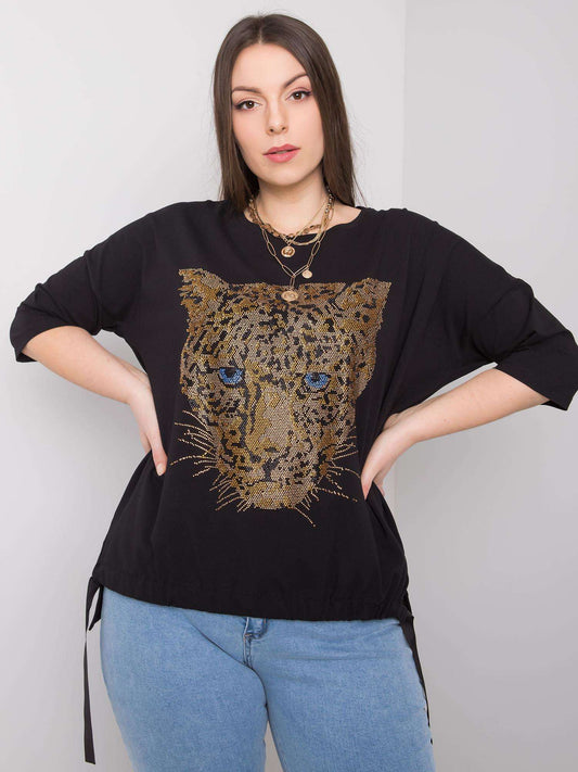 Damska bluzka plus size z aplikacją czarna