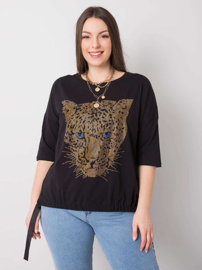 Damska bluzka plus size z aplikacją czarna
