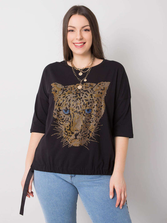 Damska bluzka plus size z aplikacją czarna