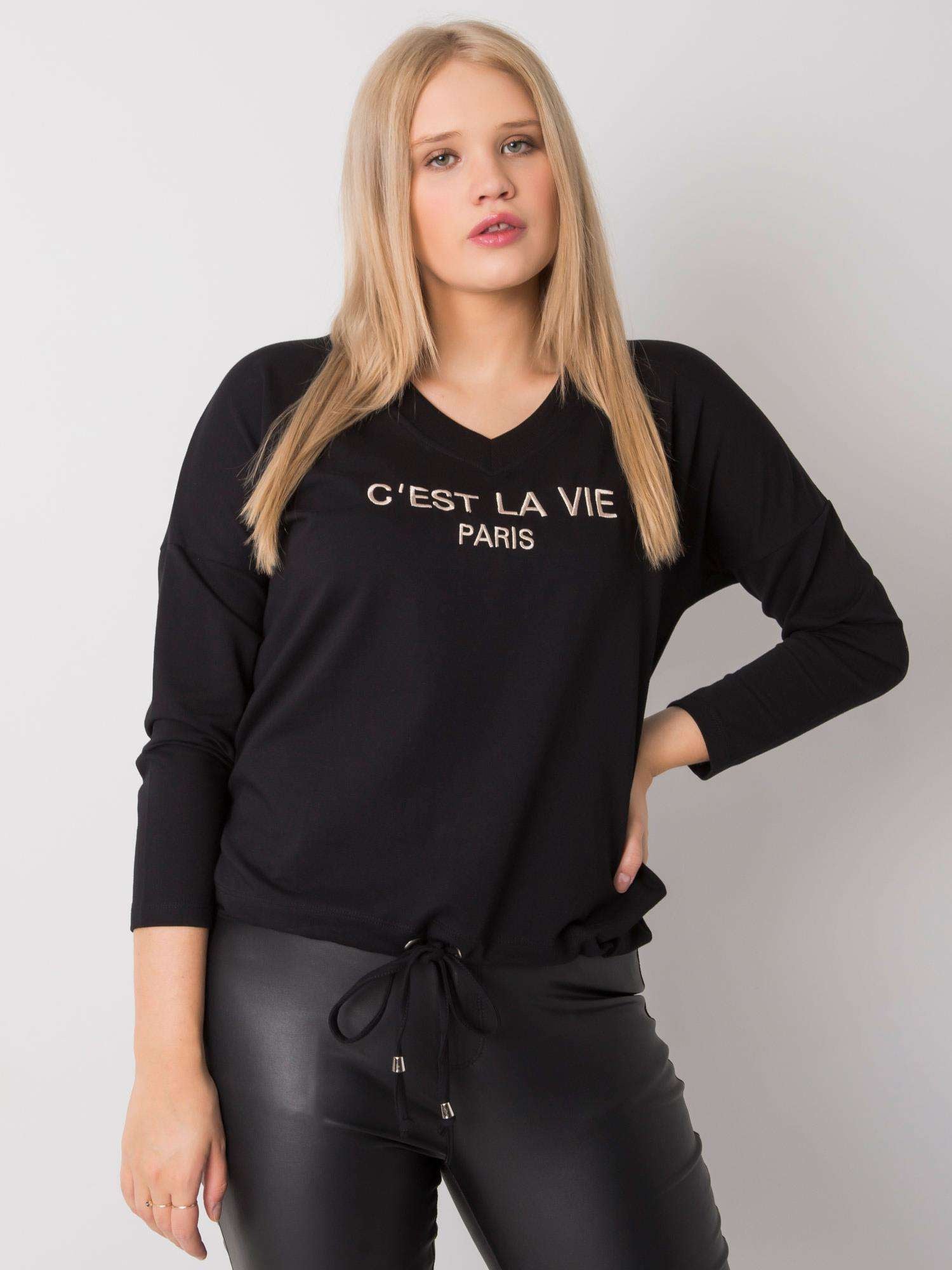 Czarna damska bluzka plus size z napisem