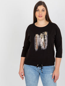 Czarna bluzka plus size z błyszczącym printem