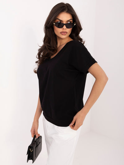 RUE PARIS Czarna damska bluzka oversize z dekoltem V