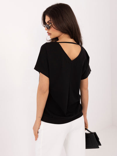 RUE PARIS Czarna damska bluzka oversize z dekoltem V