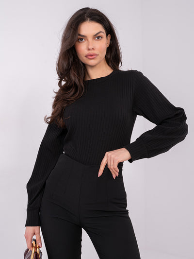 RUE PARIS Czarna bluzka longsleeve w prążek