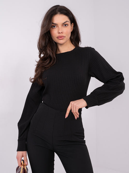 RUE PARIS Czarna bluzka longsleeve w prążek
