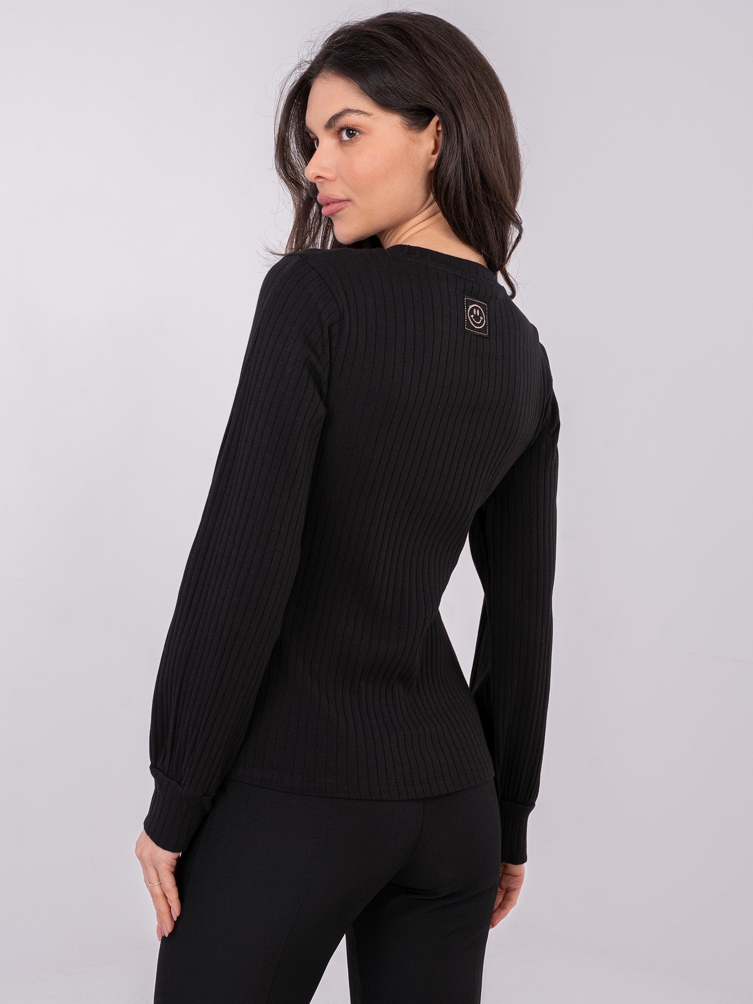 RUE PARIS Czarna bluzka longsleeve w prążek