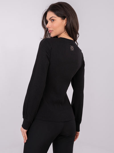 RUE PARIS Czarna bluzka longsleeve w prążek